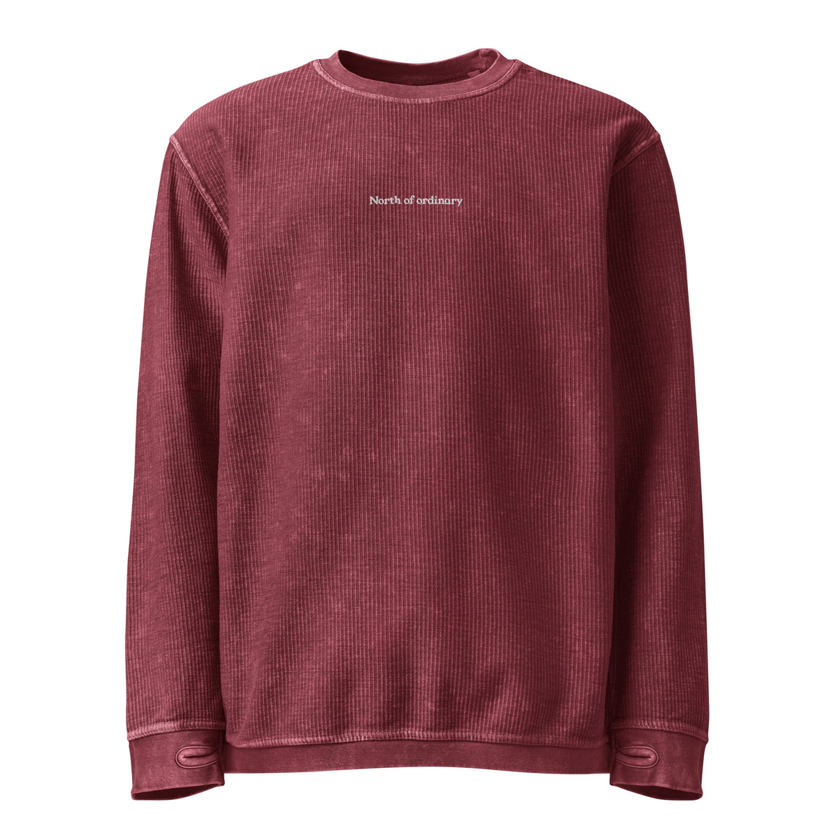 Cord Crew in maroon, front view.