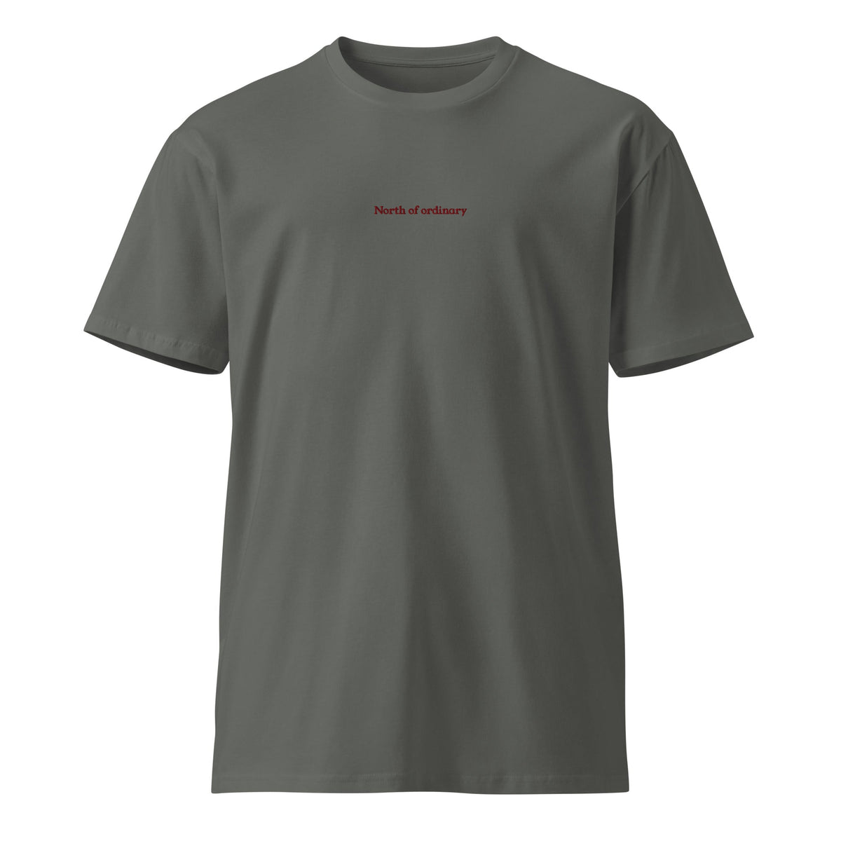 Everyday Tee in charcoal, front view.