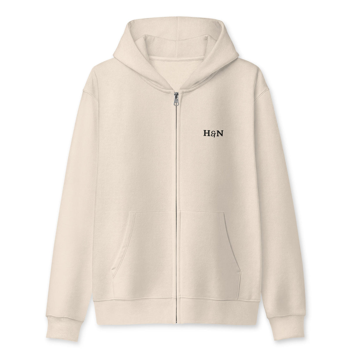 Full-Zip Hoodie in dust, front view, zipped.