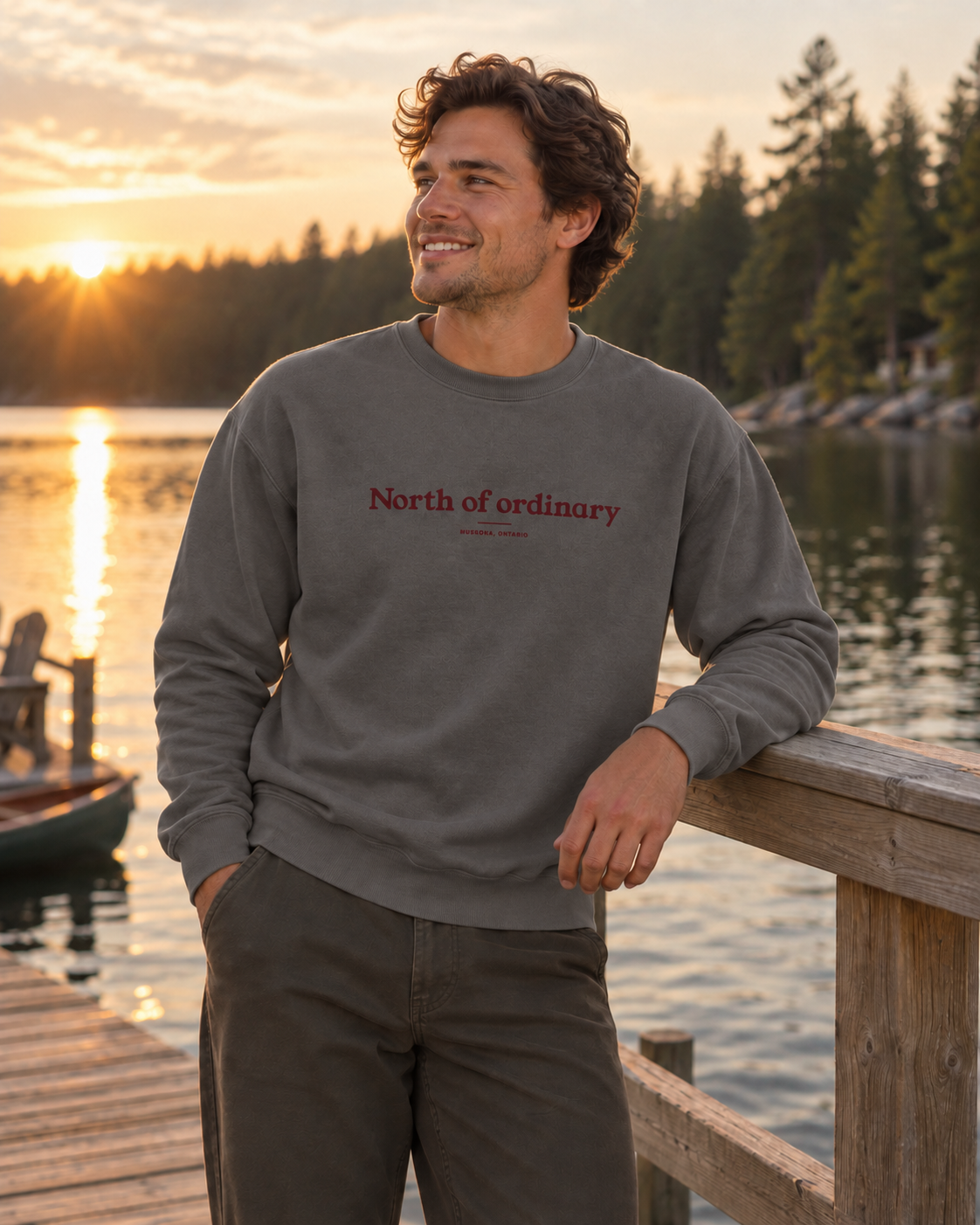 North of Ordinary Crew in pepper, worn outdoors.