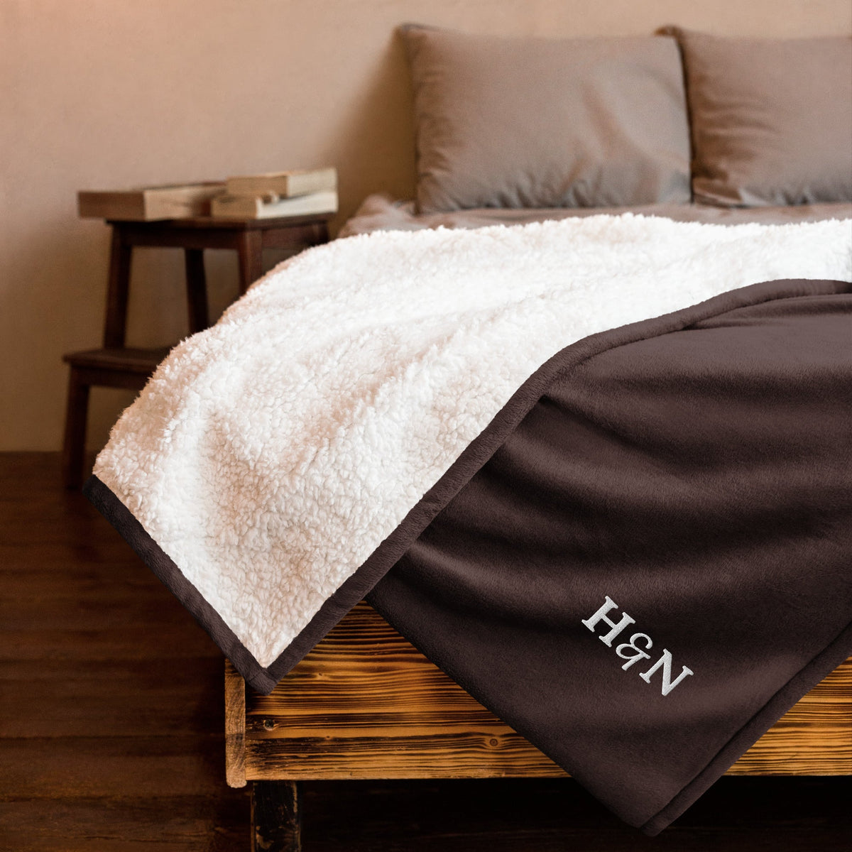 The Sherpa Blanket in fireside brown, front view.
