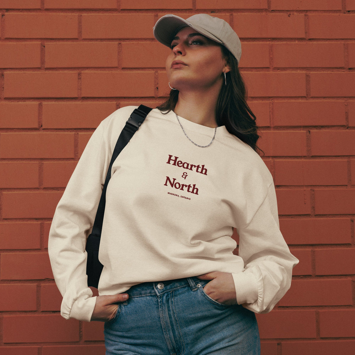 Wordmark Long Sleeve in ivory, front view.
